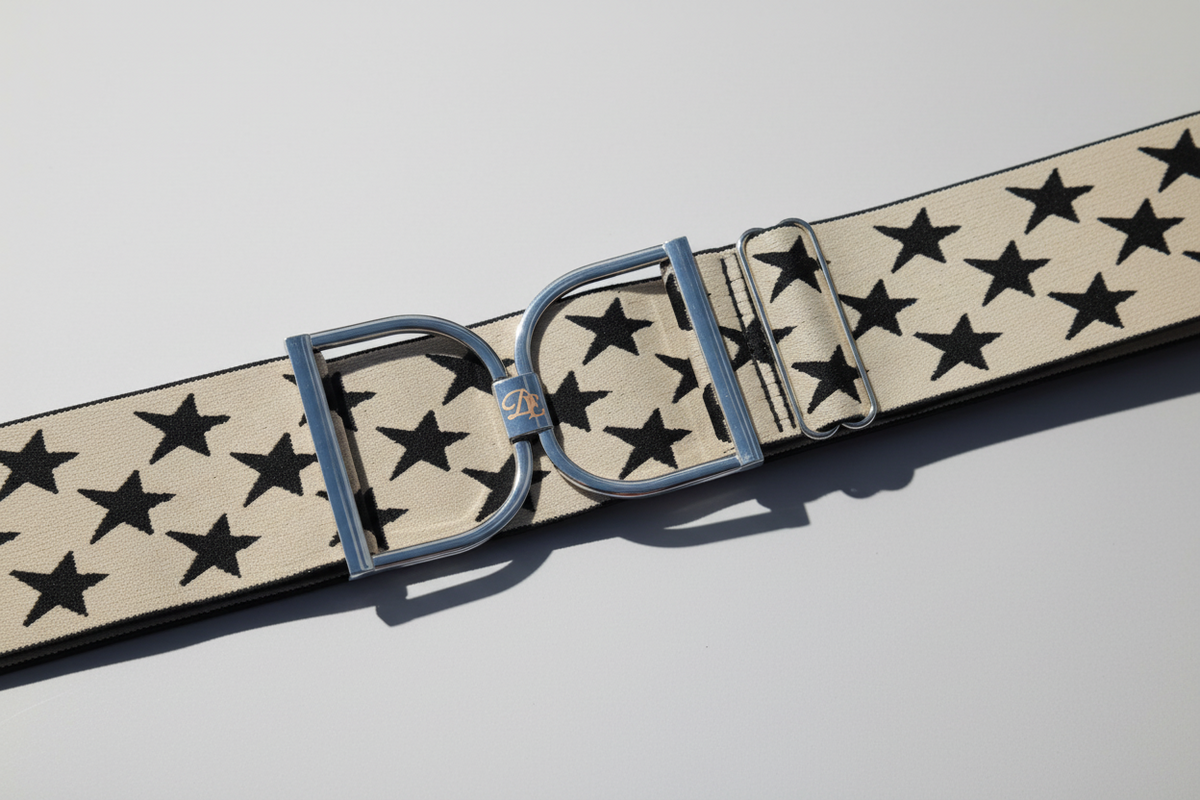 Comfort Fit Belt - Cream with Black Stars (2" wide)