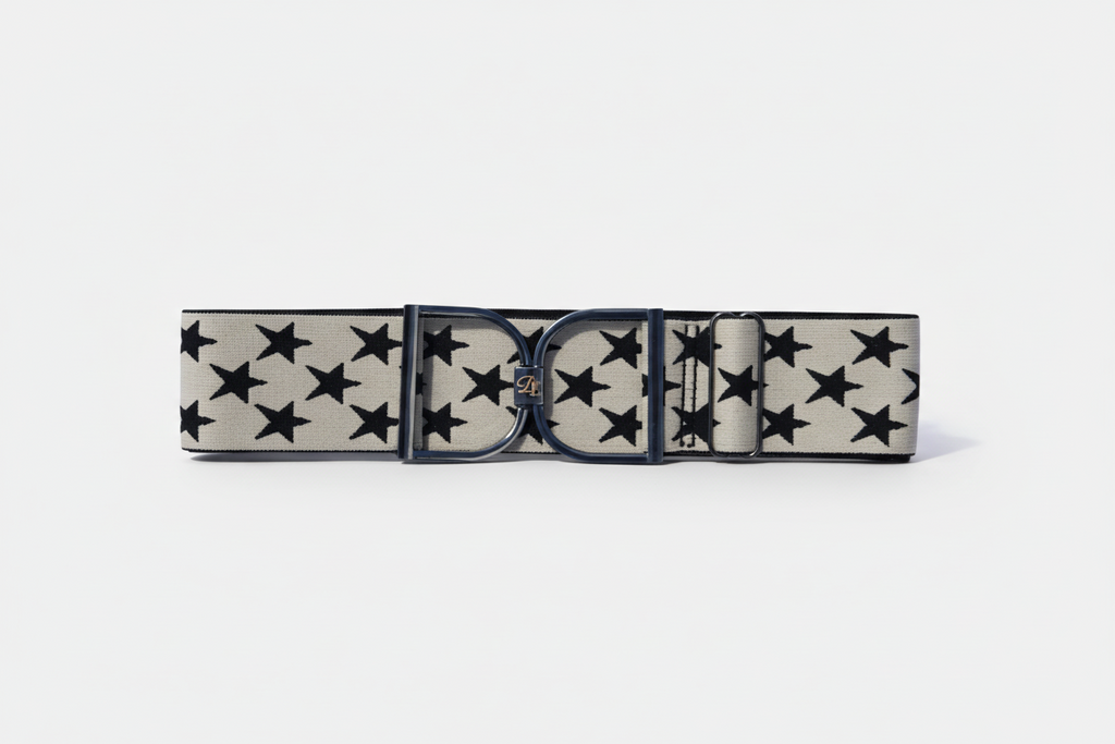 Comfort Fit Belt - Cream with Black Stars (2" wide)