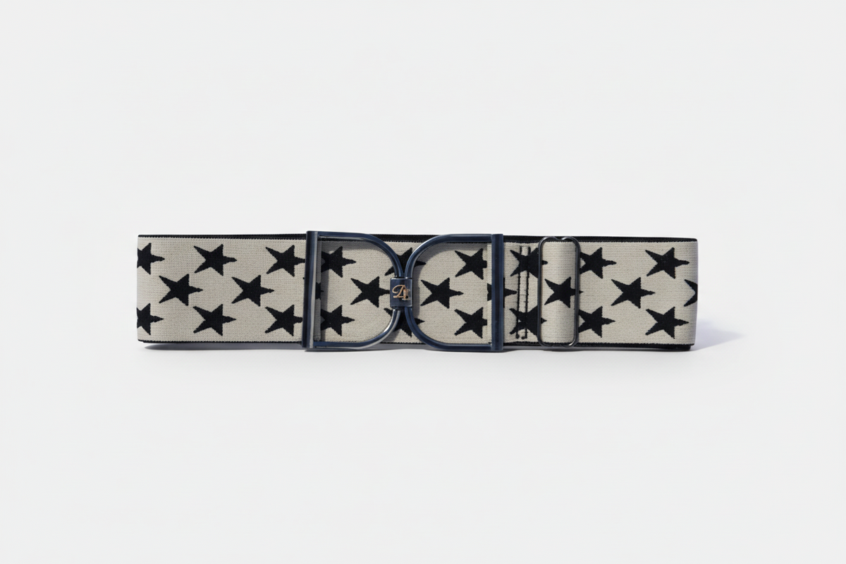 Comfort Fit Belt - Cream with Black Stars (2" wide)