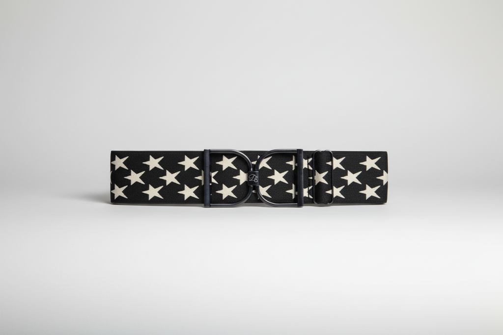 Comfort Fit Belt - Black with Cream Stars (2" wide)