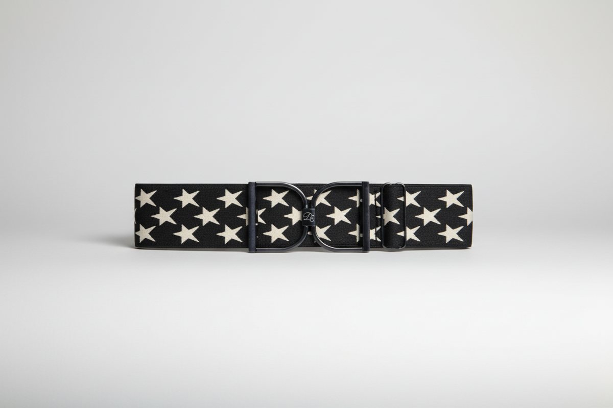 Comfort Fit Belt - Black with Cream Stars (2" wide)