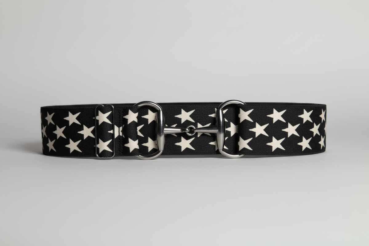 Comfort Fit Belt - Black with Cream Stars (2" wide)