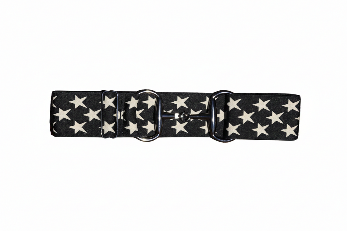 Comfort Fit Belt - Black with Cream Stars (2" wide)