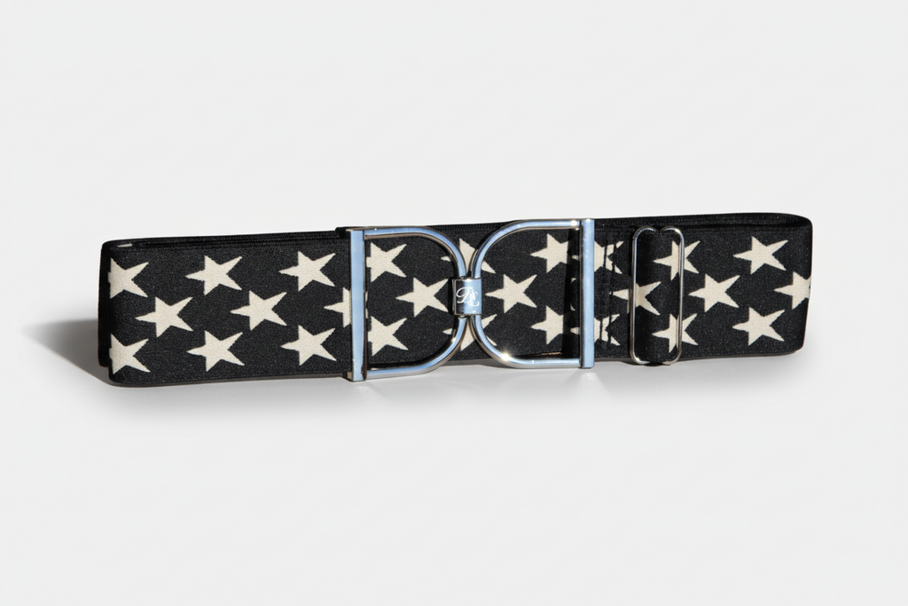 Comfort Fit Belt - Black with Cream Stars (2" wide)