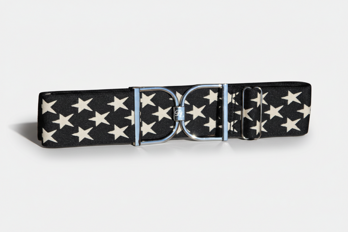 Comfort Fit Belt - Black with Cream Stars (2" wide)
