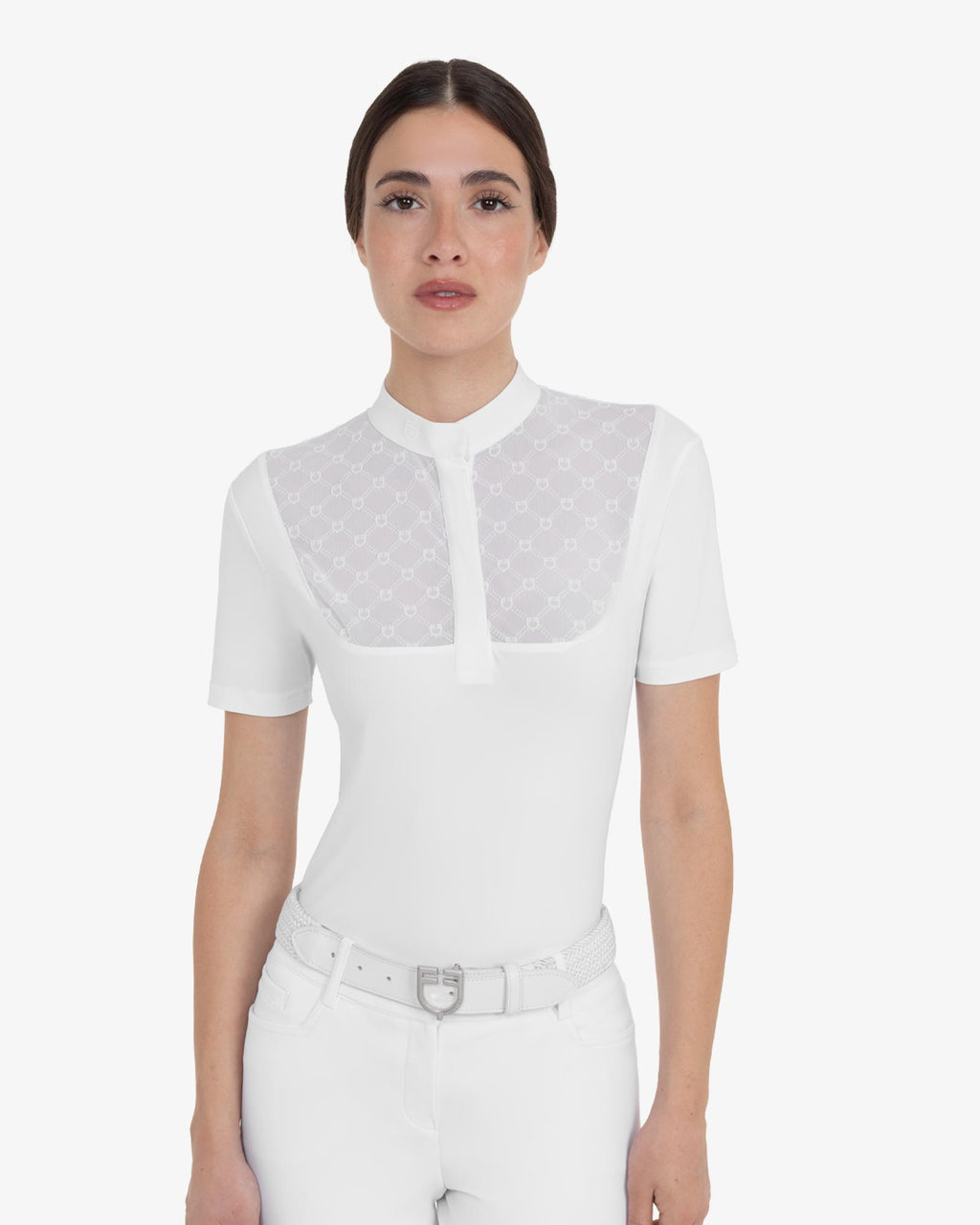 Equestro Women's competition polo shirt with tulle inserts
