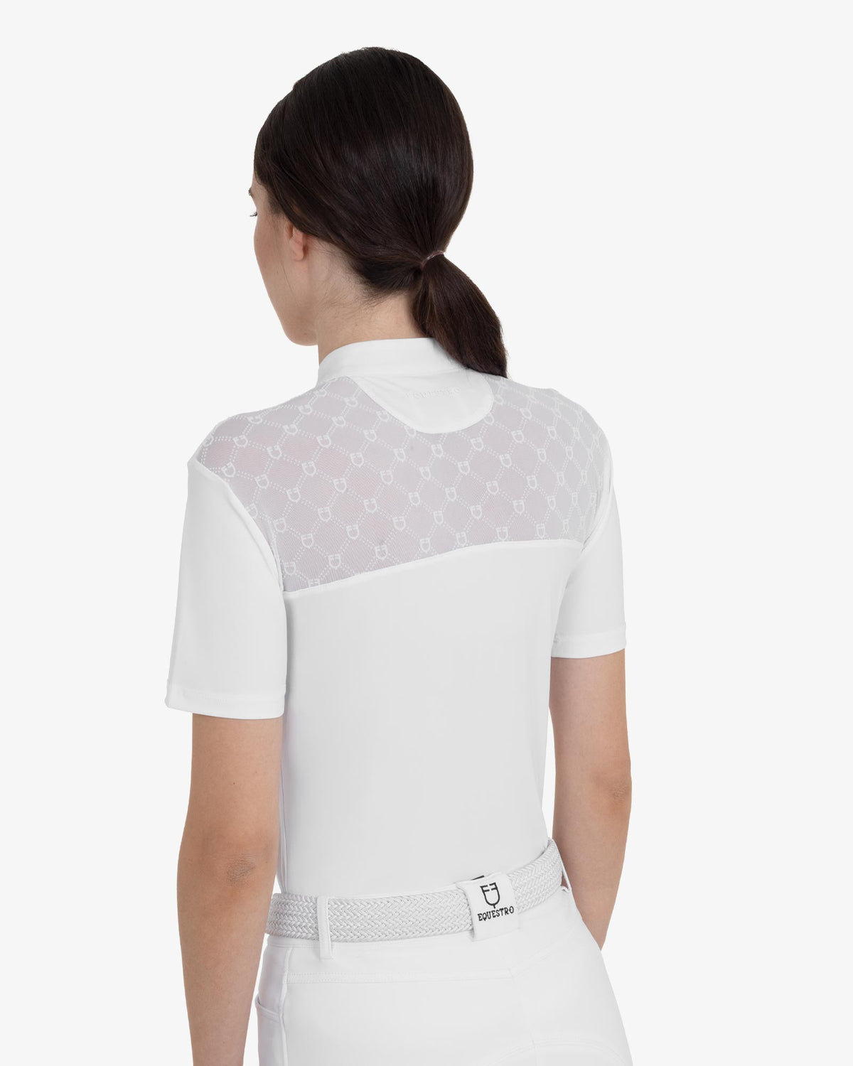 Equestro Women's competition polo shirt with tulle inserts