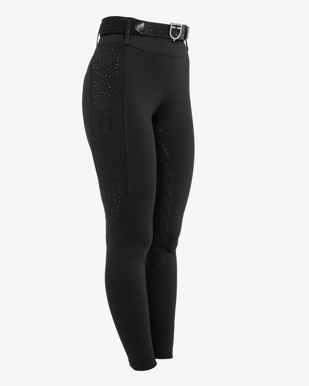 Equestro Women's High-Waisted Leggings with Belt Loops and Rhinestones