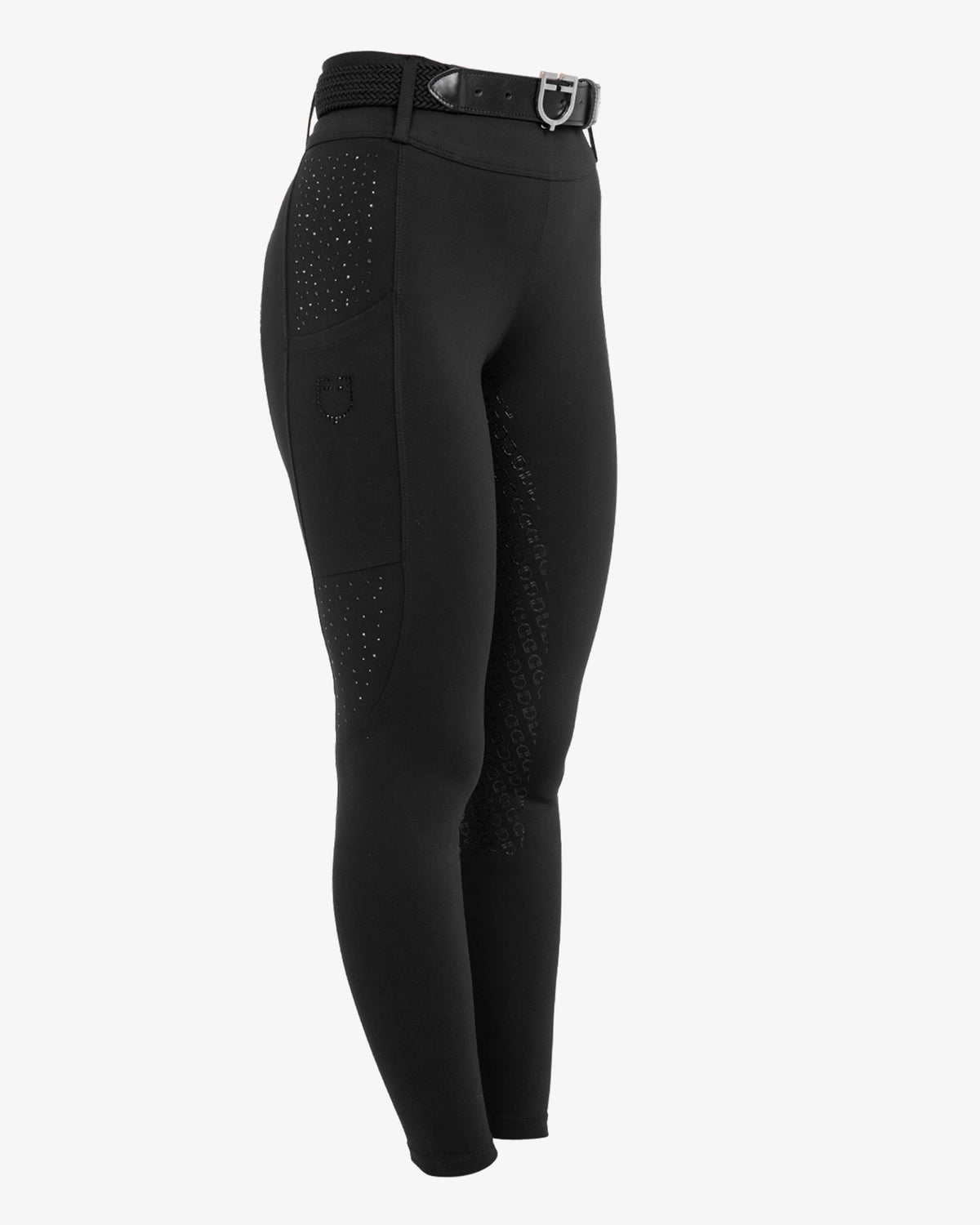 Equestro Women's High-Waisted Leggings with Belt Loops and Rhinestones