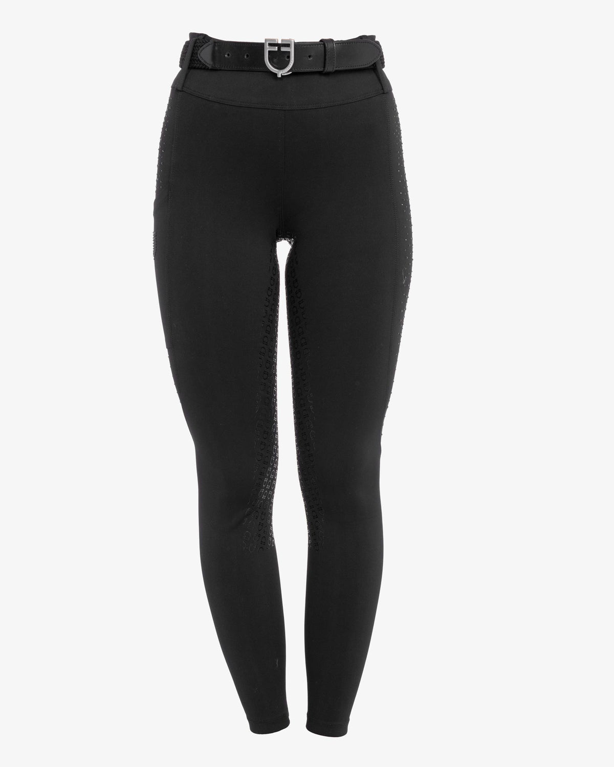Equestro Women's High-Waisted Leggings with Belt Loops and Rhinestones