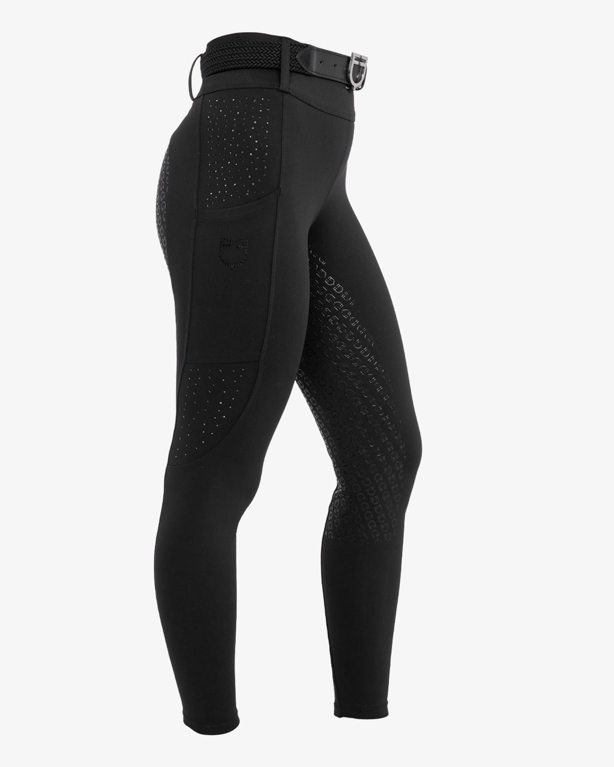 Equestro Women's High-Waisted Leggings with Belt Loops and Rhinestones