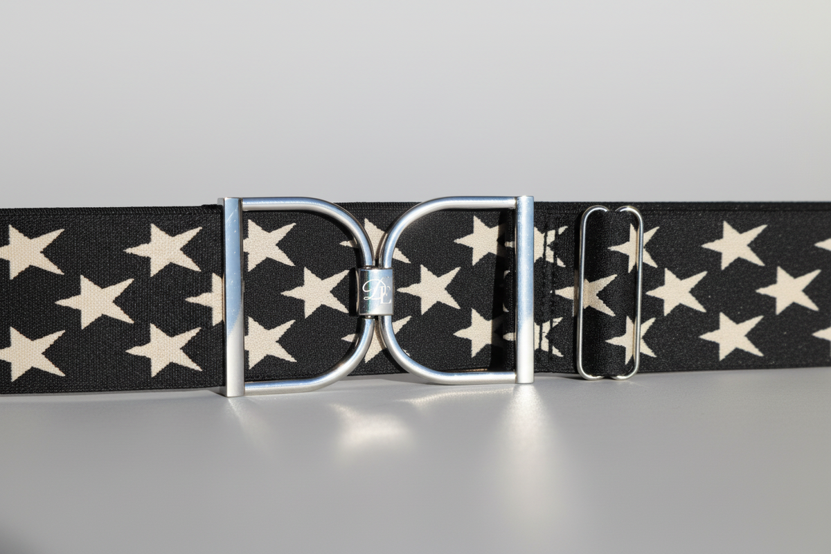 Comfort Fit Belt - Black with Cream Stars (2" wide)
