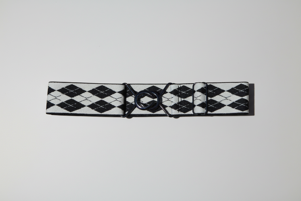 Comfort Fit Belt - White and Black Argyle