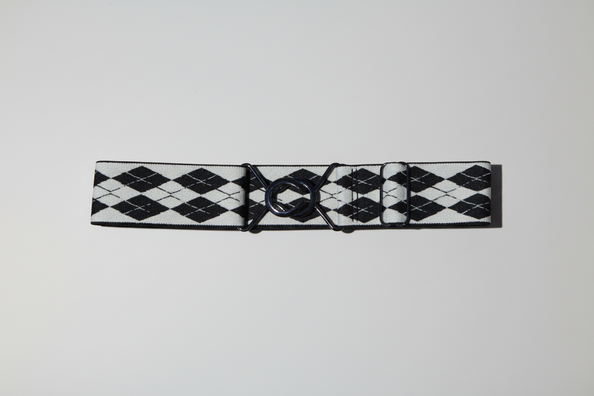 Comfort Fit Belt - White and Black Argyle