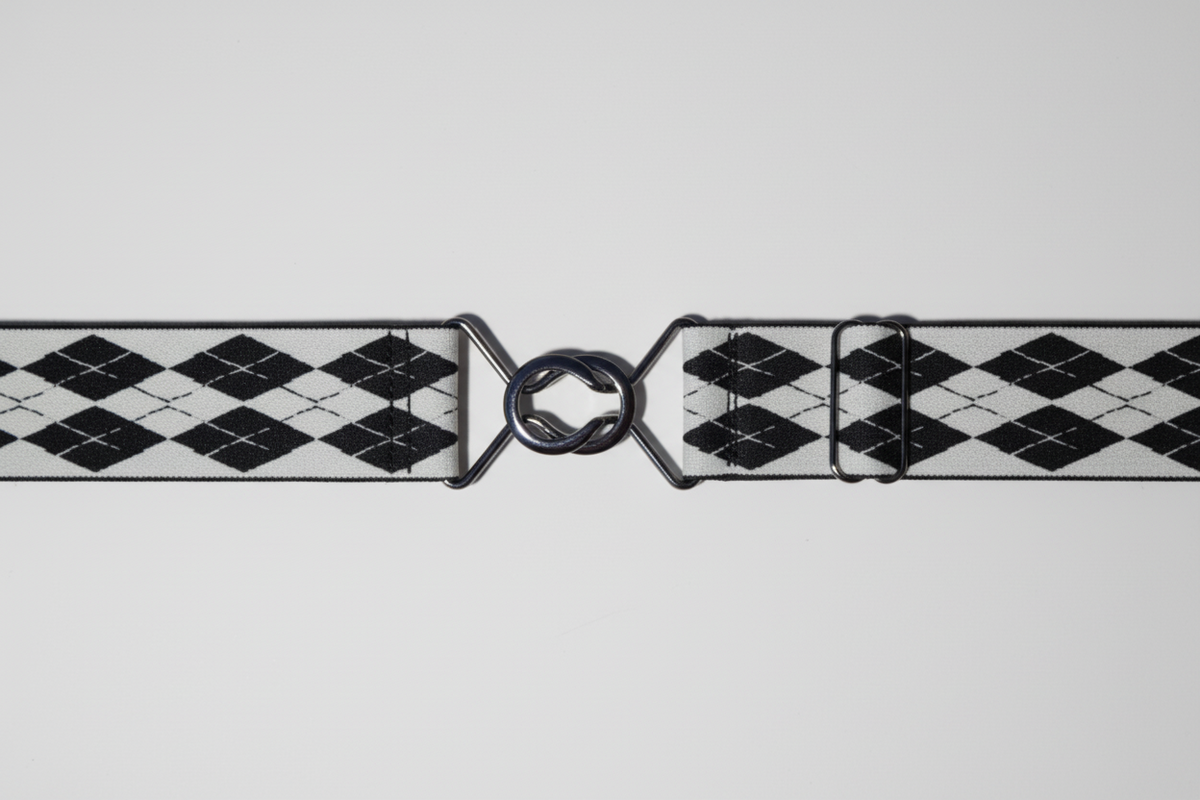 Comfort Fit Belt - White and Black Argyle