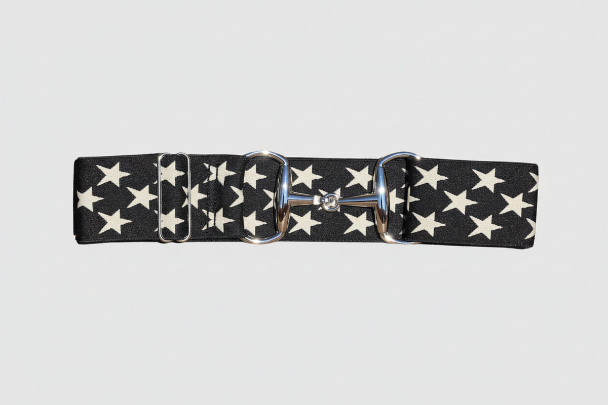 Comfort Fit Belt - Black with Cream Stars (2" wide)