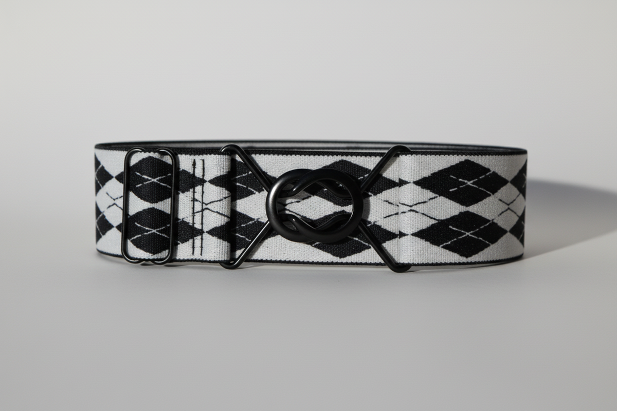 Comfort Fit Belt - White and Black Argyle
