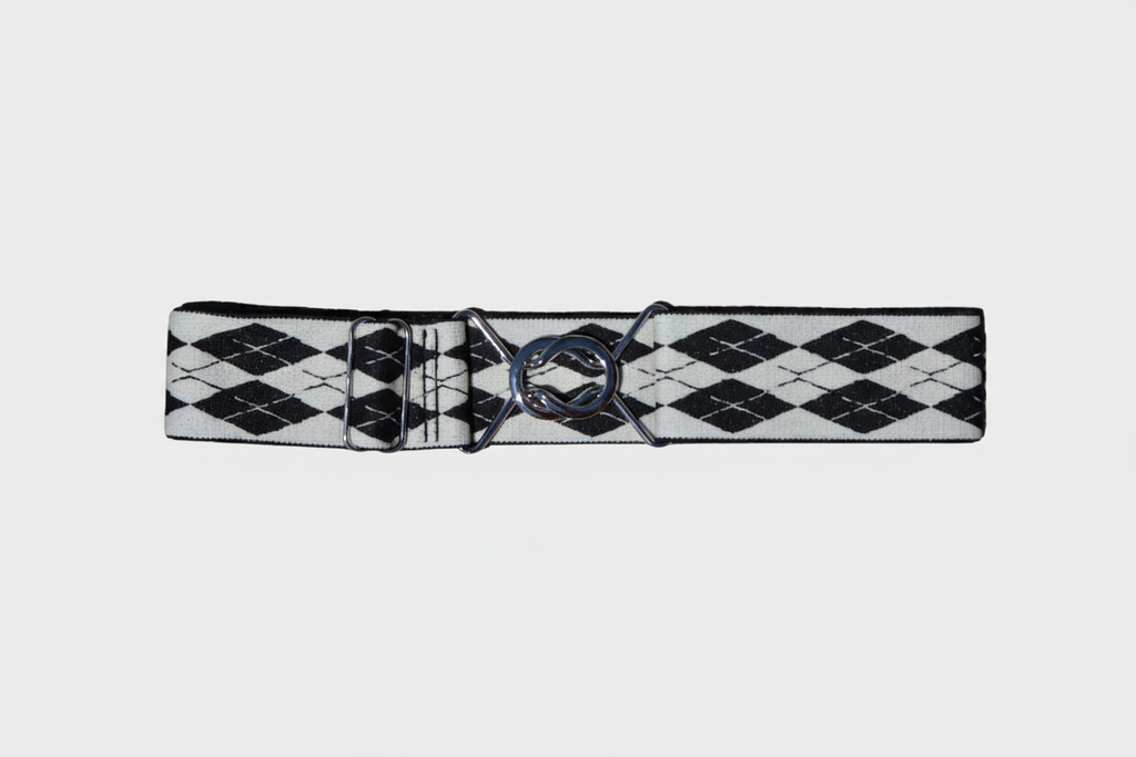 Comfort Fit Belt - White and Black Argyle