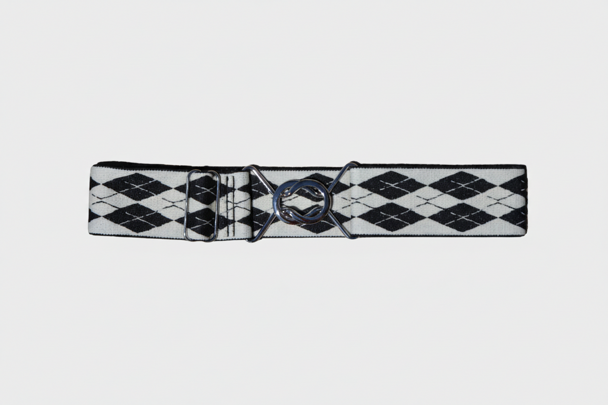Comfort Fit Belt - White and Black Argyle