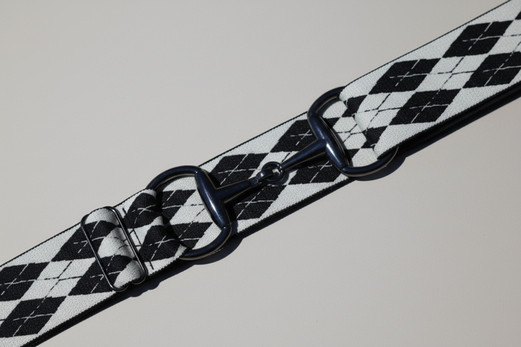 Comfort Fit Belt - White and Black Argyle