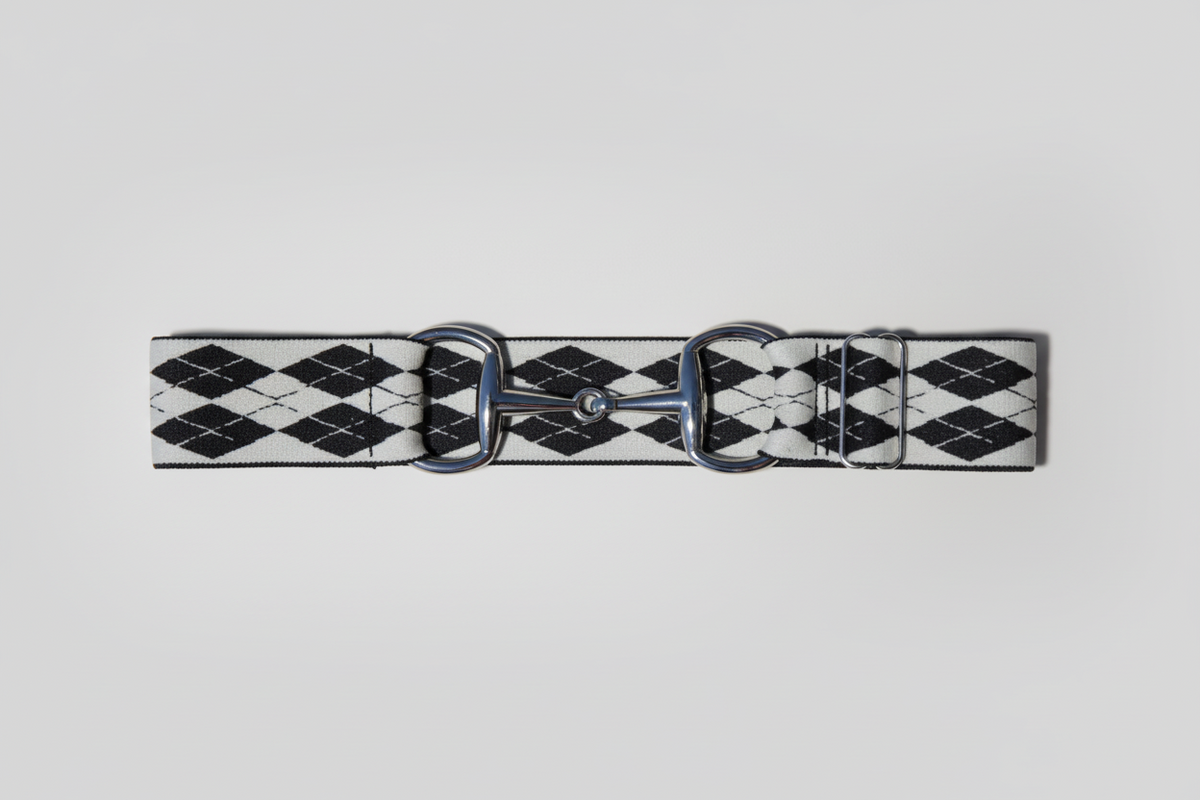 Comfort Fit Belt - White and Black Argyle