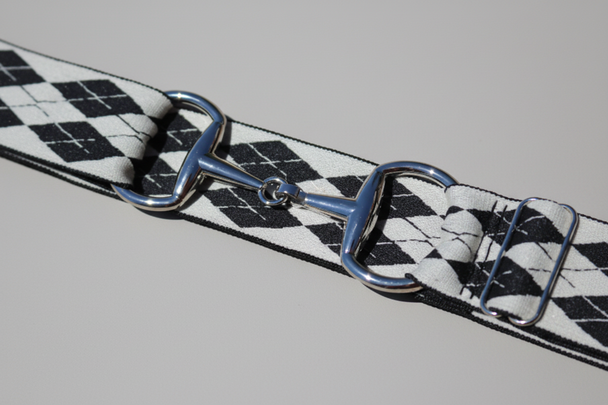 Comfort Fit Belt - White and Black Argyle