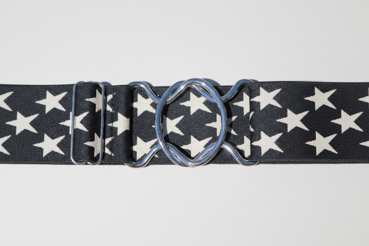 Comfort Fit Belt - Black with Cream Stars (2" wide)