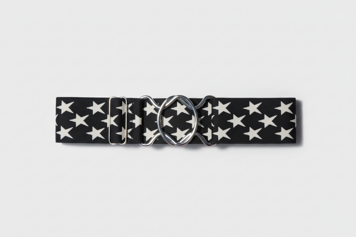 Comfort Fit Belt - Black with Cream Stars (2" wide)