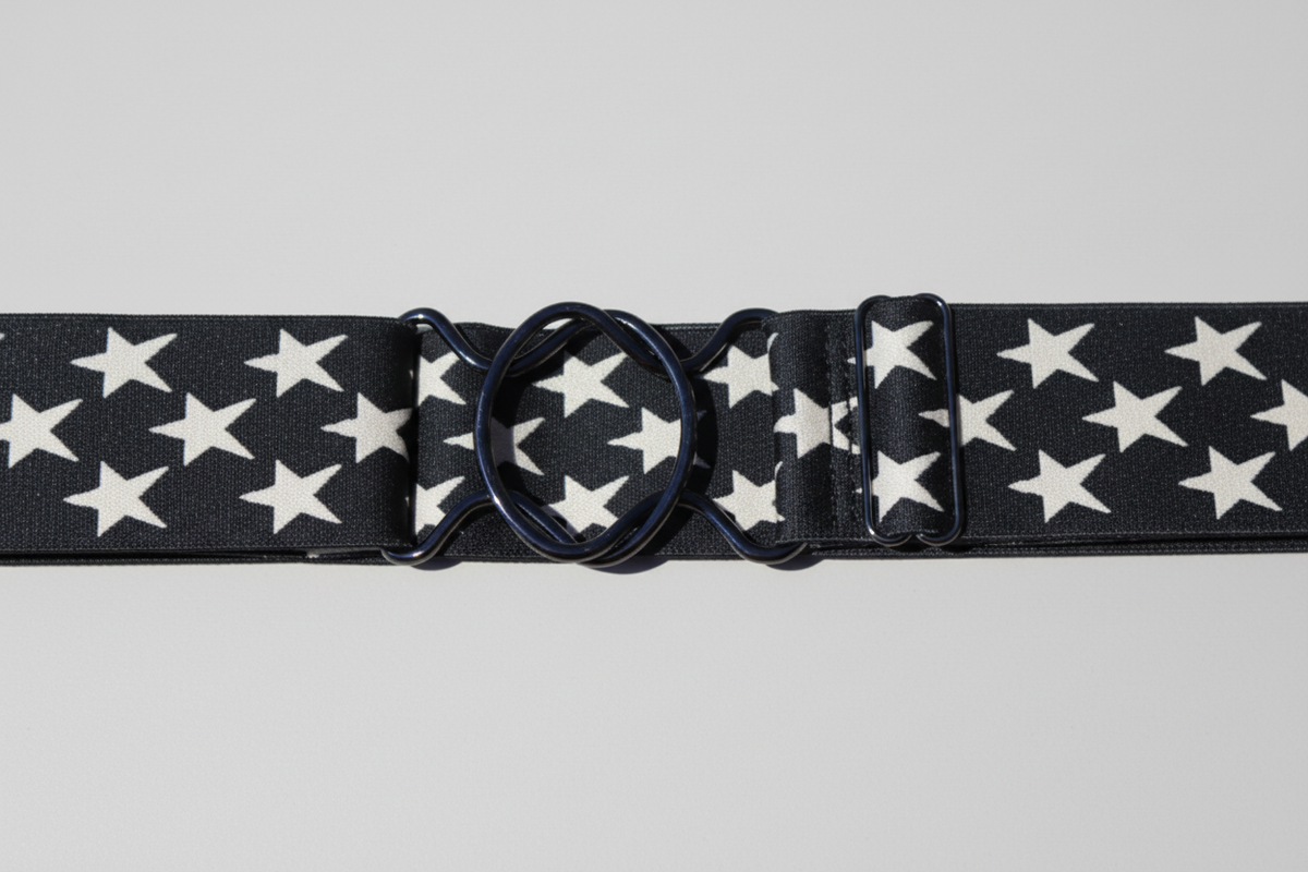 Comfort Fit Belt - Black with Cream Stars (2" wide)