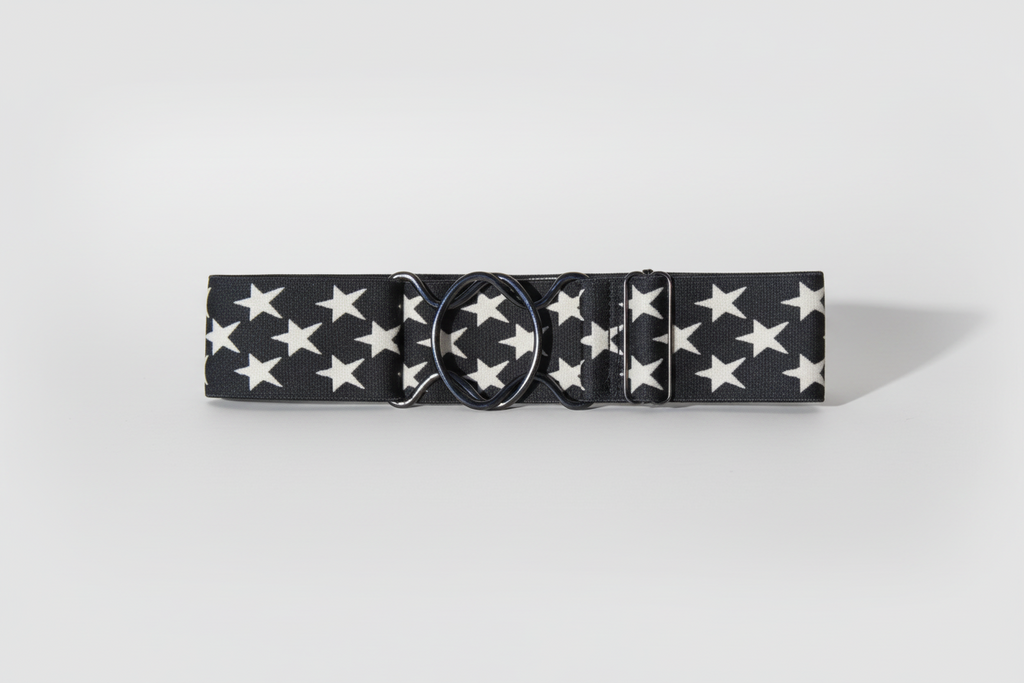 Comfort Fit Belt - Black with Cream Stars (2" wide)