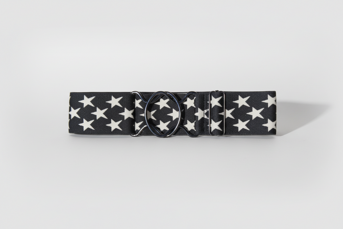 Comfort Fit Belt - Black with Cream Stars (2" wide)