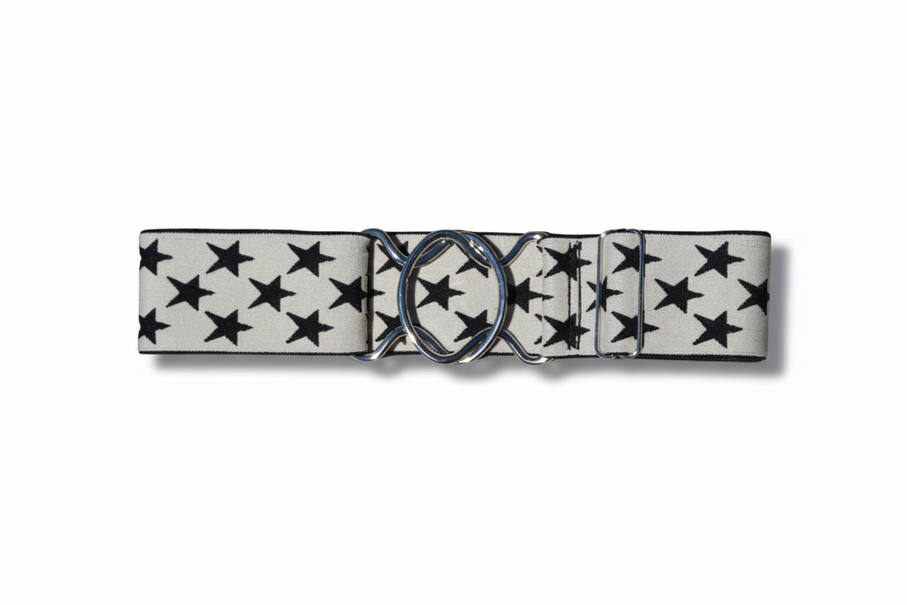 Comfort Fit Belt - Cream with Black Stars (2" wide)