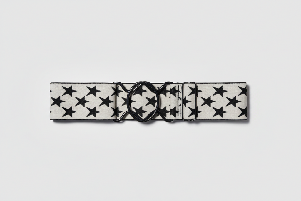 Comfort Fit Belt - Cream with Black Stars (2" wide)