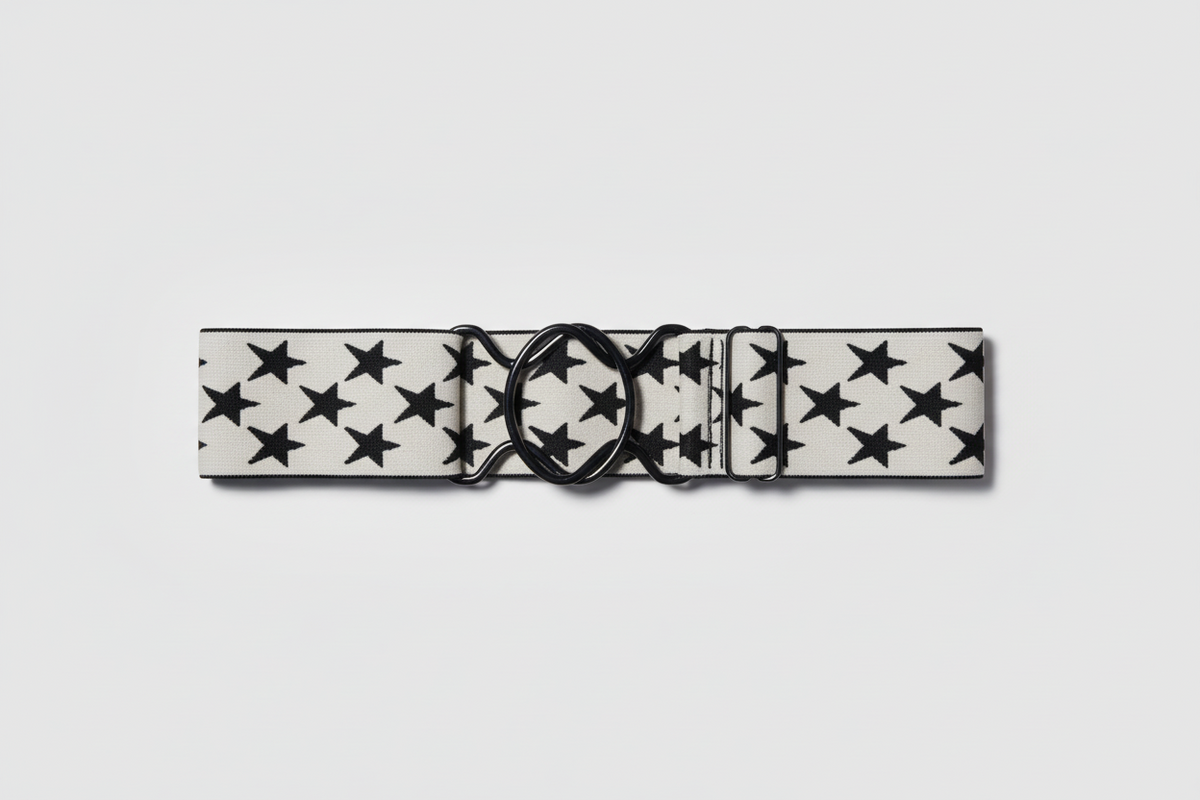 Comfort Fit Belt - Cream with Black Stars (2" wide)