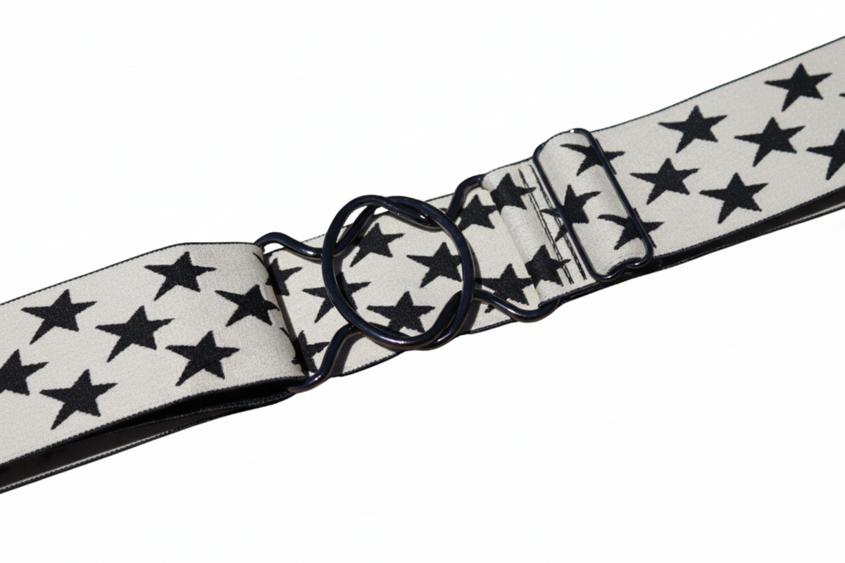 Comfort Fit Belt - Cream with Black Stars (2" wide)