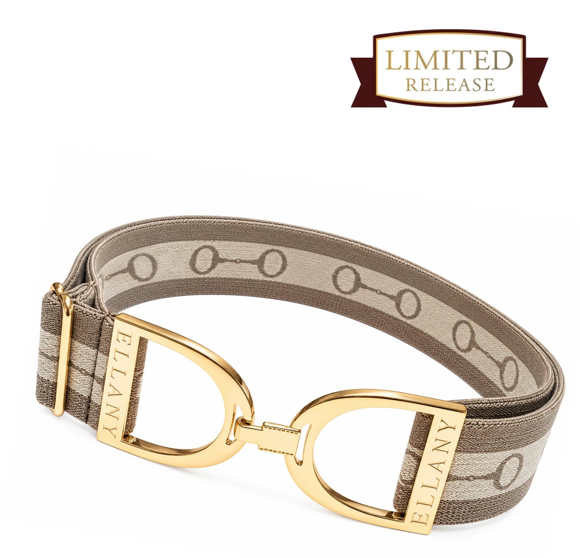 Ellany™ Elastic Belt 1.5" Taupe Taryn with Gold Stirrup LIMITED Collection