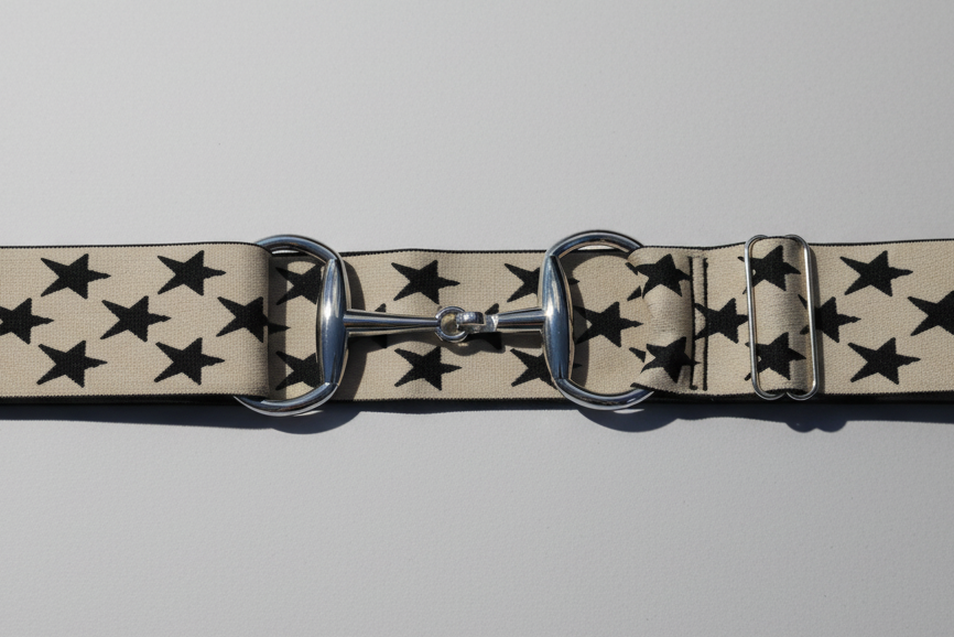 Comfort Fit Belt - Cream with Black Stars (2" wide)