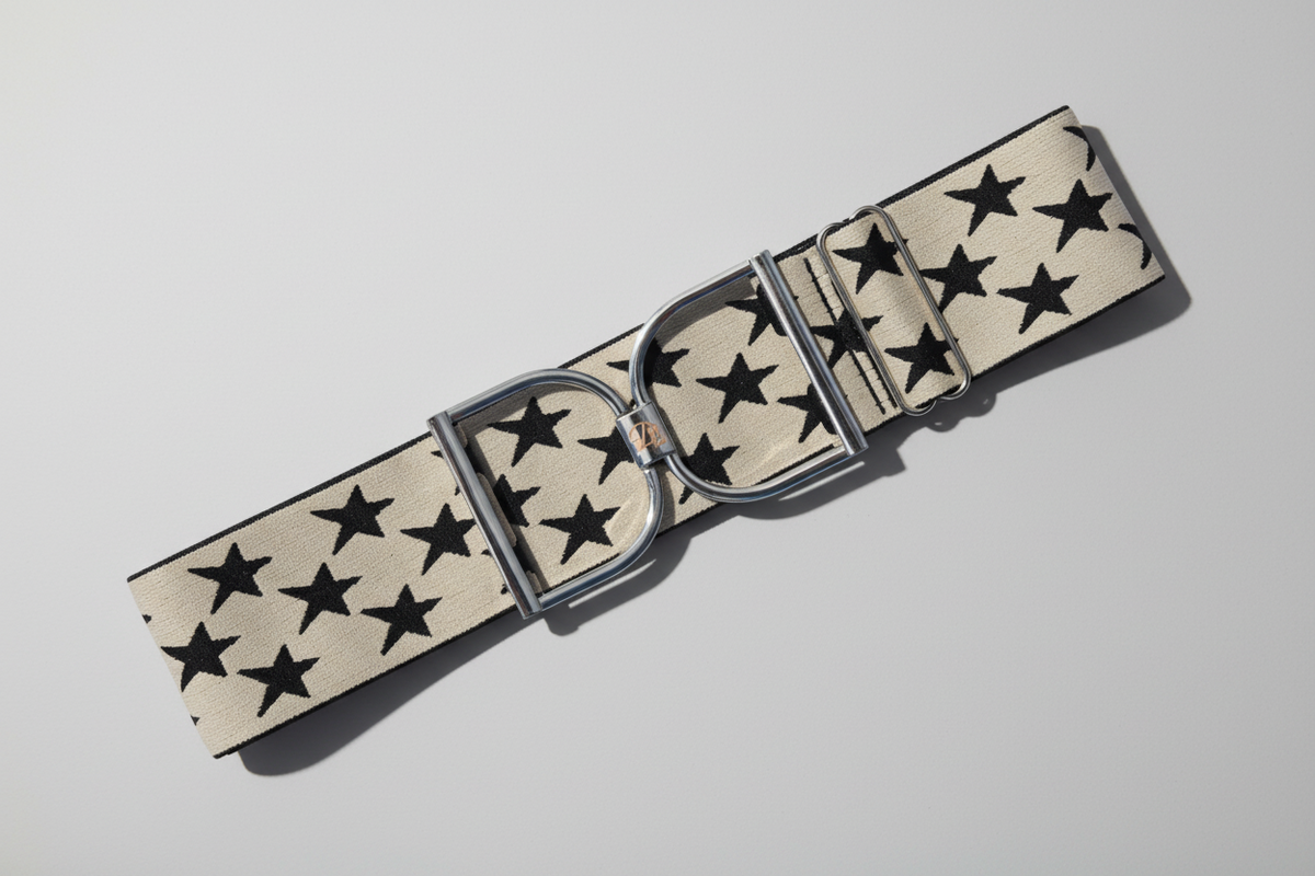 Comfort Fit Belt - Cream with Black Stars (2" wide)