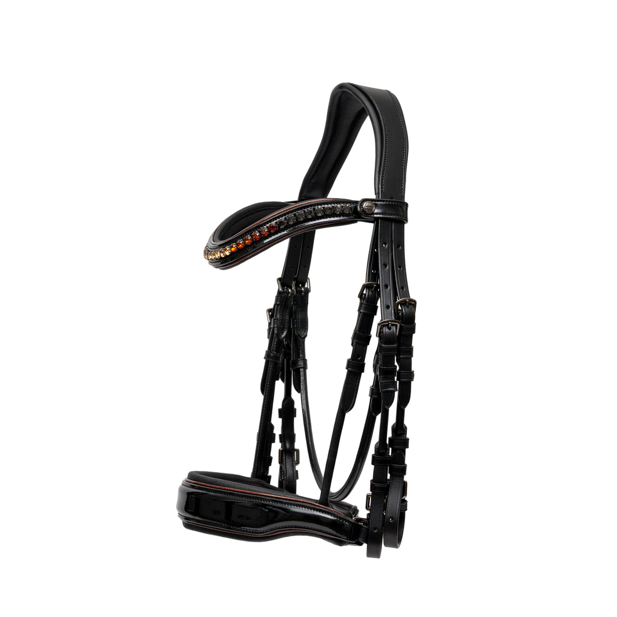 🤎 The Aachen Rolled Black Patent Leather Double Bridle