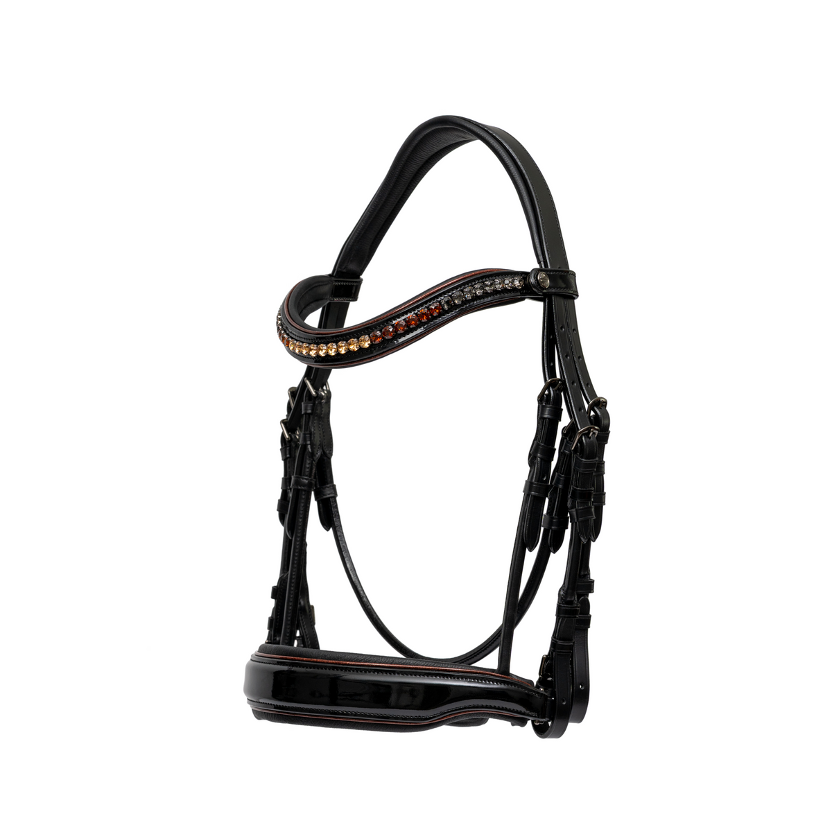 🤎 The Aachen Rolled Black Patent Leather Double Bridle