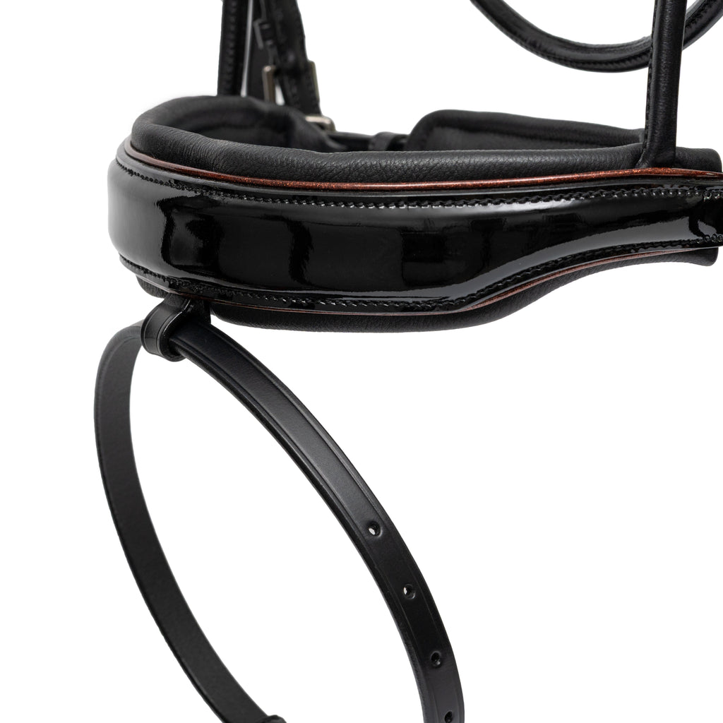 🤎 The Aachen Rolled Black Patent Leather Snaffle Bridle