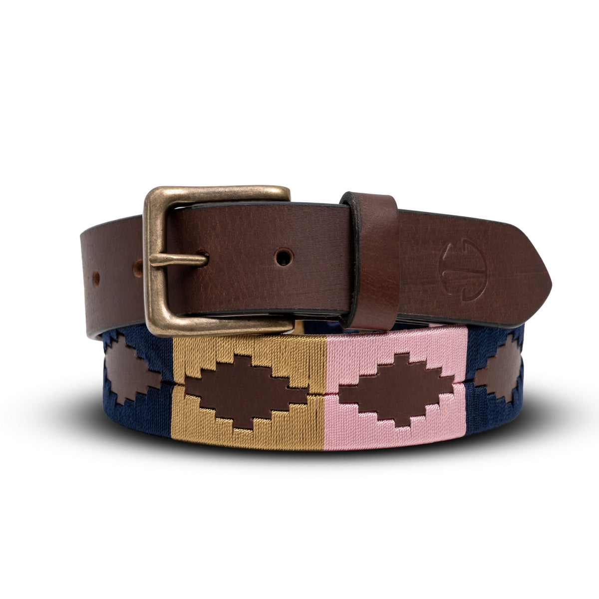 El Mercado - Navy, Antique Gold & Pink Brown Leather Polo Belt