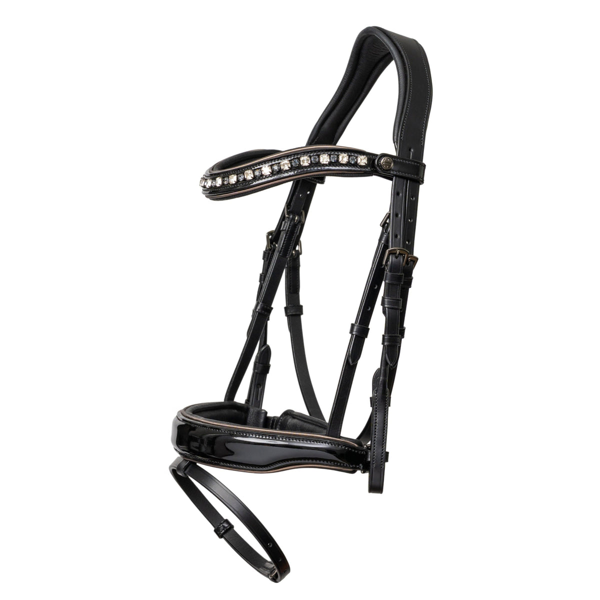 Ocala Black Patent Leather Snaffle Bridle With Removable Flash