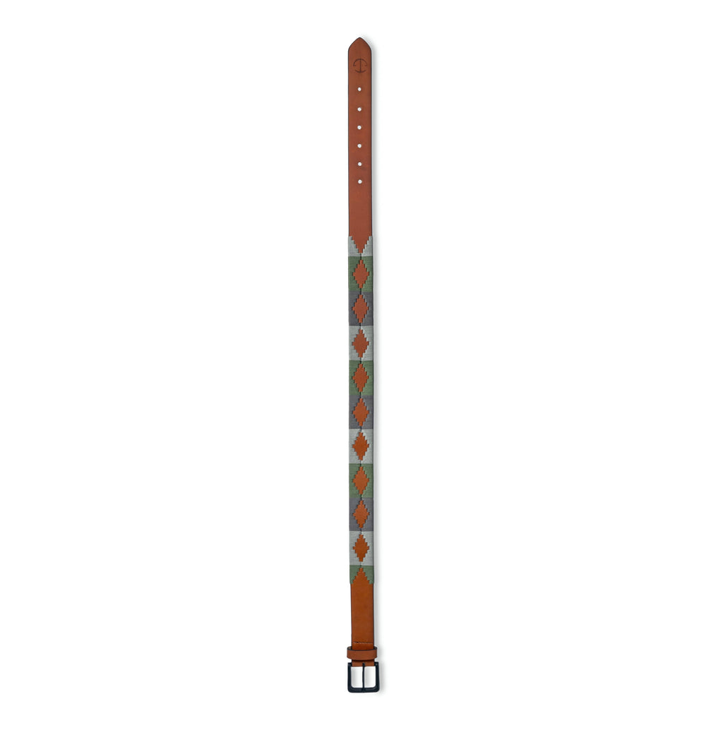 El Valle  - Sage Green, Willow & Silver Cognac Leather Polo Belt