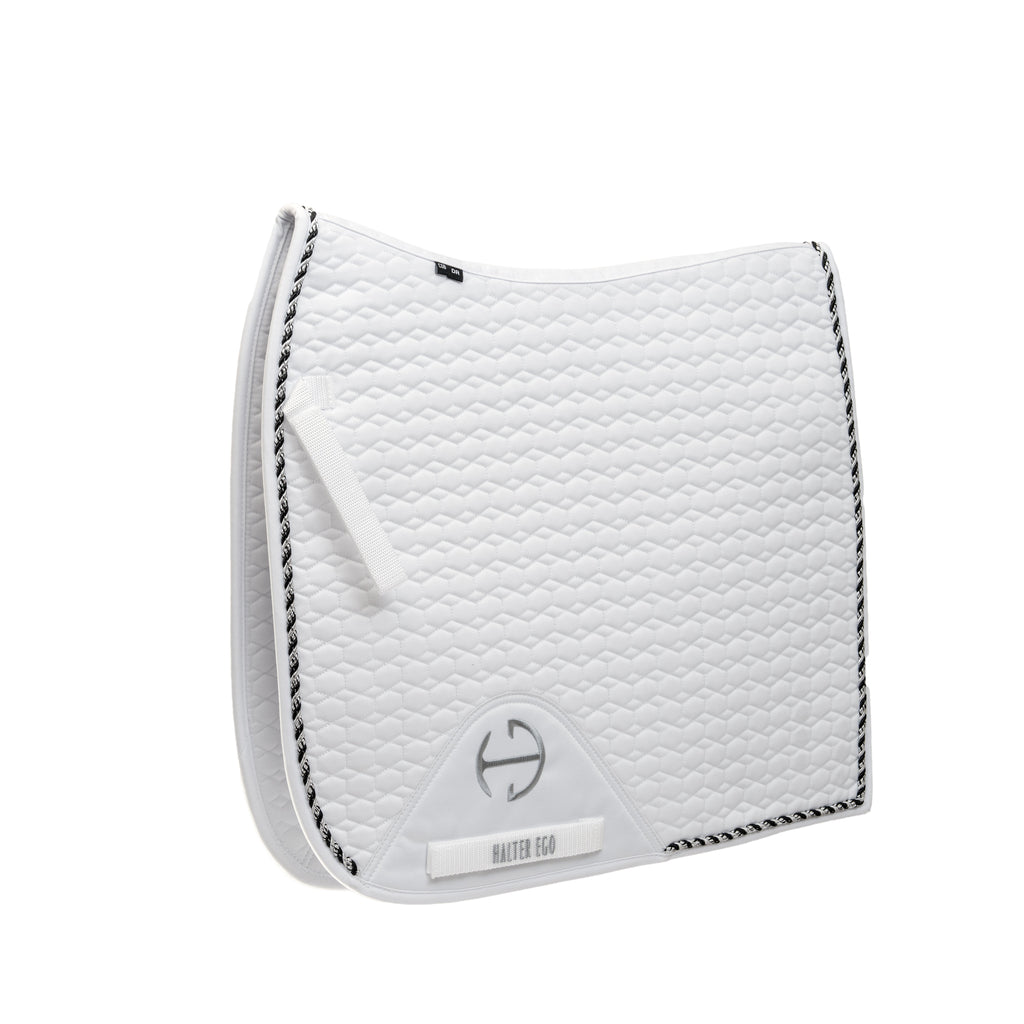 European Cotton Dressage Saddle Pad - White & Black Twist Trim Cob
