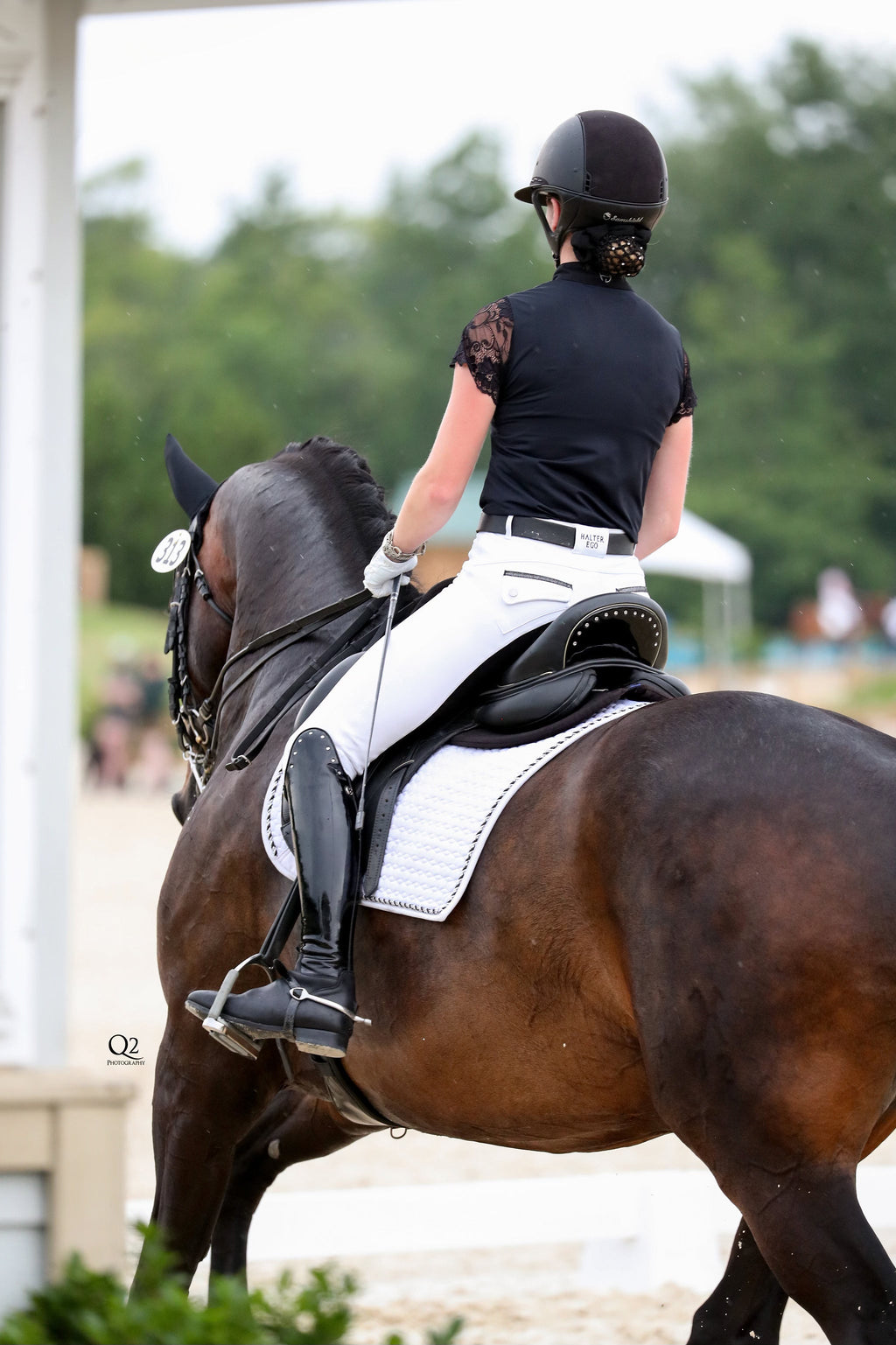 European Cotton Dressage Saddle Pad - White & Black Twist Trim Full