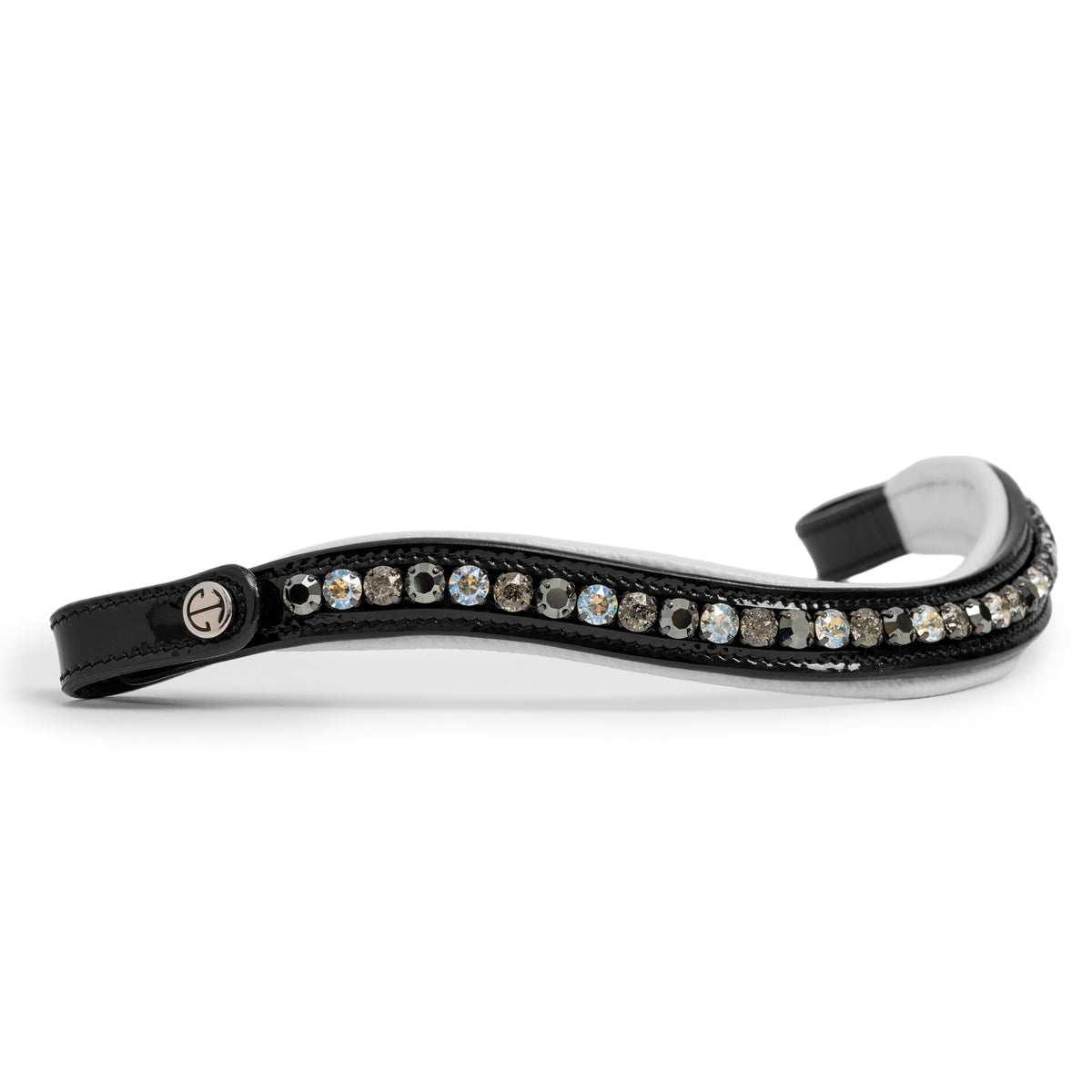 ❄️ Mont Blanc Black Patent Leather Snaffle Bridle With White Padding & Removable Flash