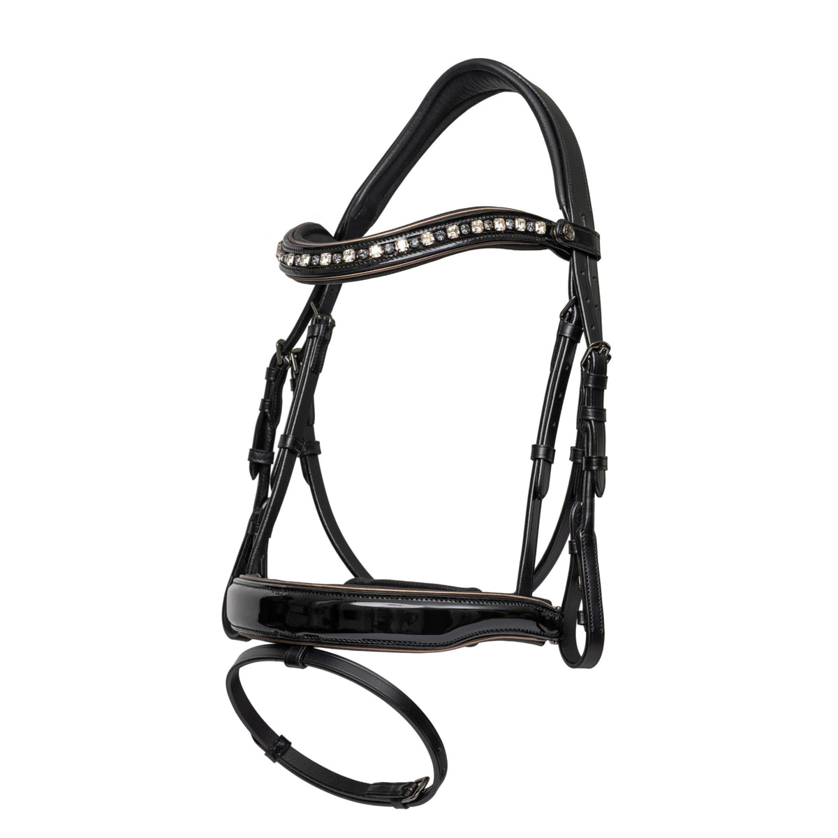 Ocala Black Patent Leather Snaffle Bridle With Removable Flash