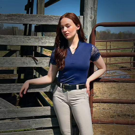 Tara Short Sleeve Lace Competition Shirt - Navy
